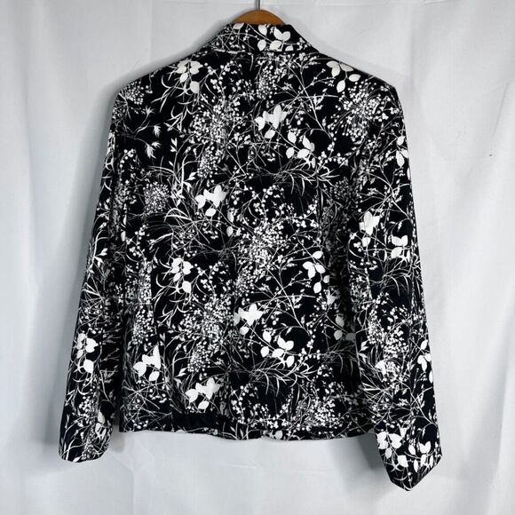 Villager by Liz Claiborne Black Floral Maximal Cotton Blazer Jacket Size 12 - Picture 2 of 10